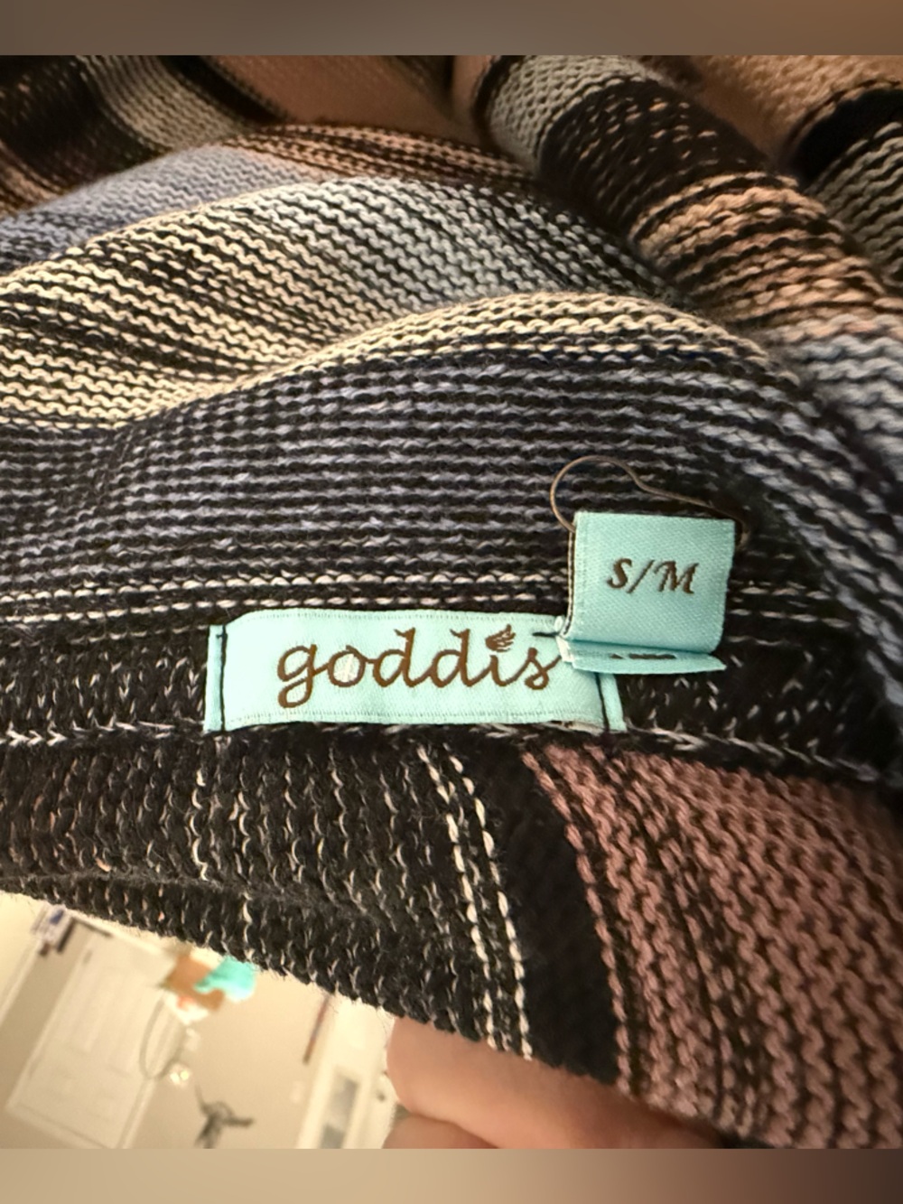 Goddis Striped Hooded Open Cardigan Sweater - Blue, Cream & Brown BNWOT - Picture 4 of 4